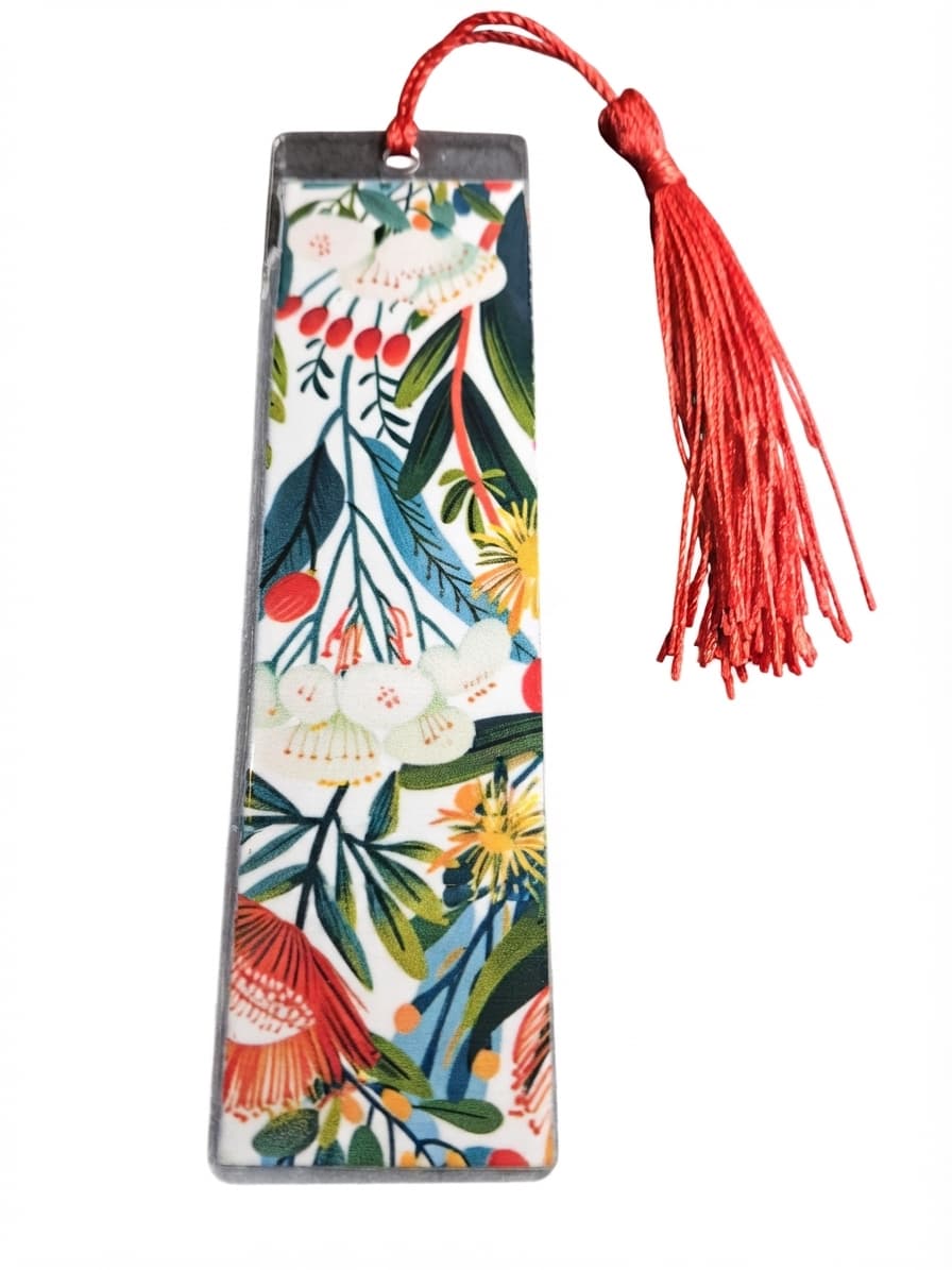 Australian Native Floral Print Bookmark with Red Tassel