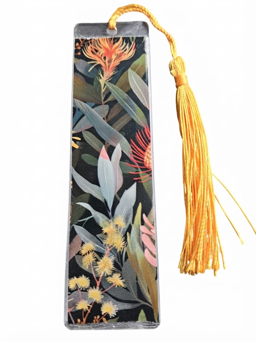 Australian Native Floral Print Bookmark With Yellow Tassel