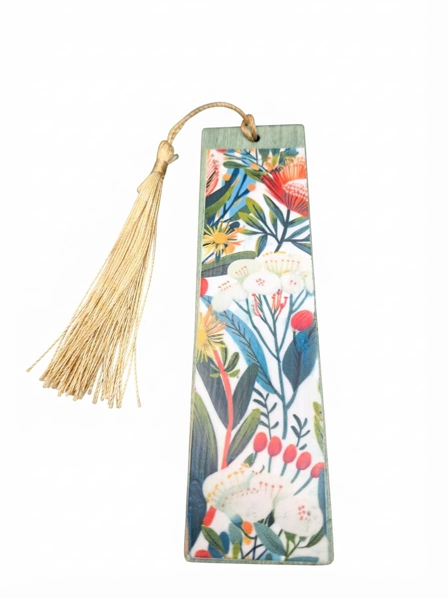 Australian Native Floral Wooden Bookmark With Tassel