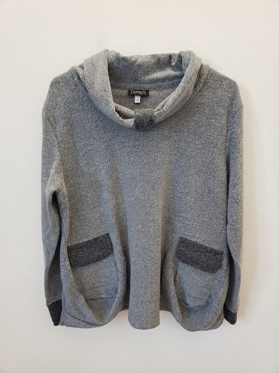 Domchi Grey Cowl Neck Sweater With Contrast Pockets — photo 1 of 5