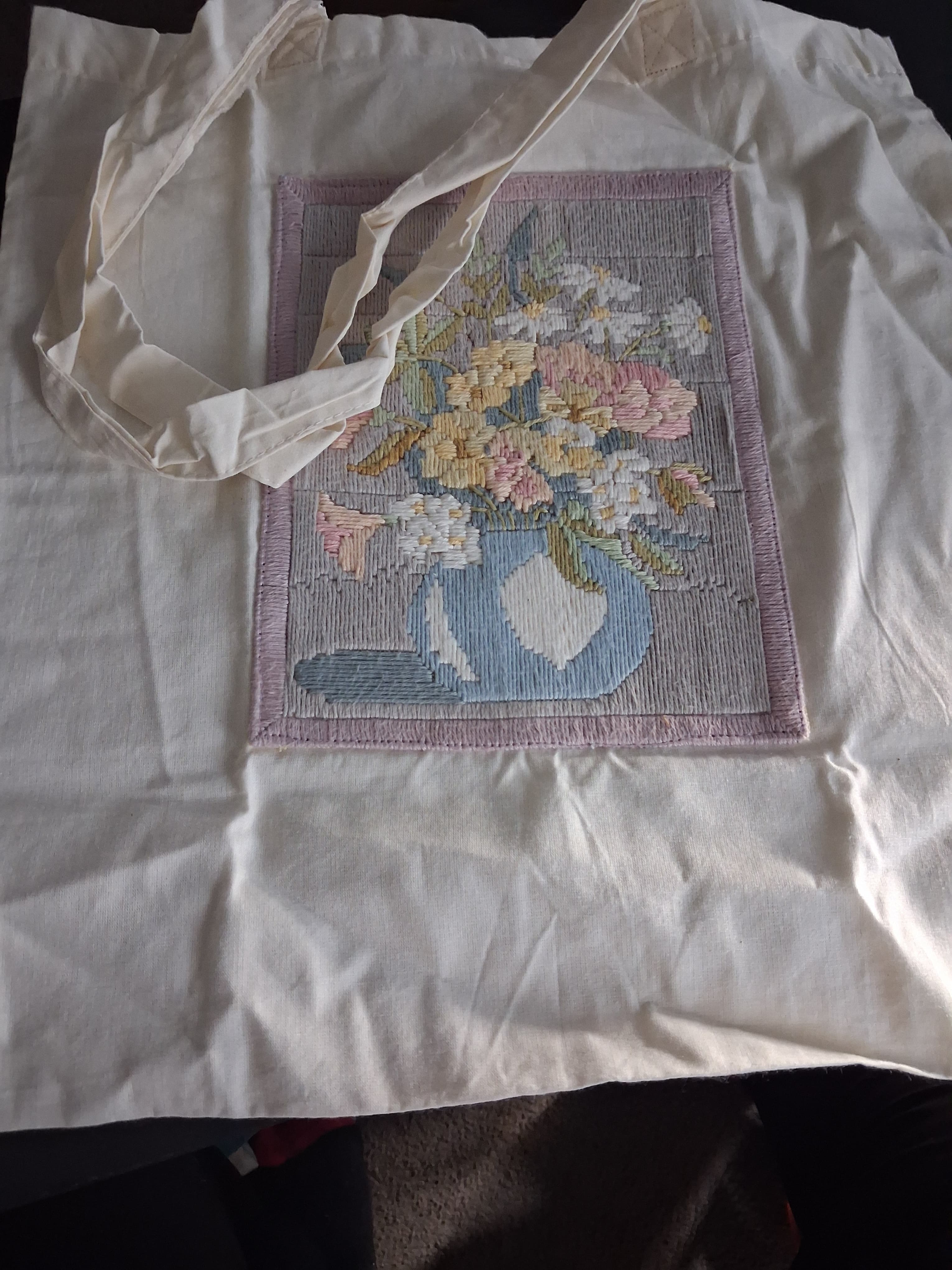 Embroidered Floral Vase Canvas Tote Bag — photo 2 of 3
