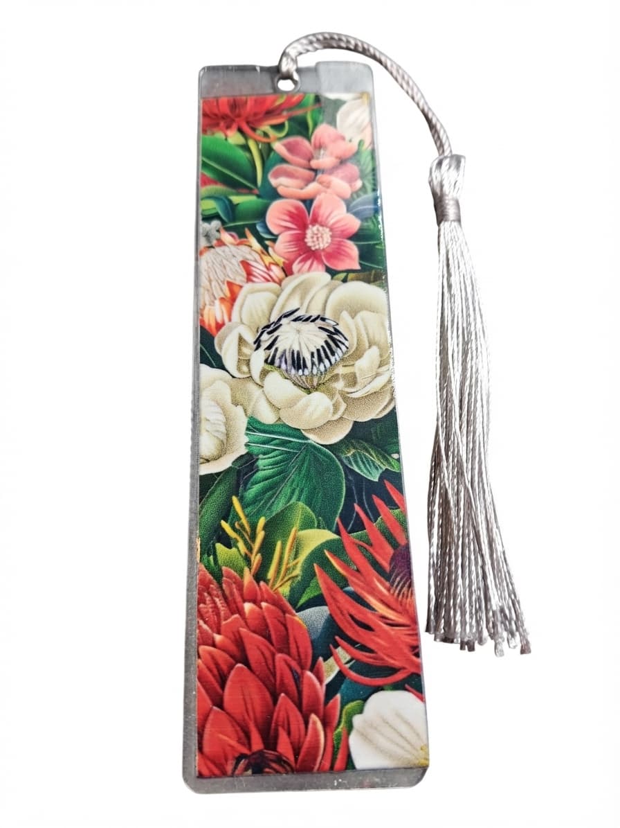 Floral Print Acrylic Bookmark With Silver Tassel