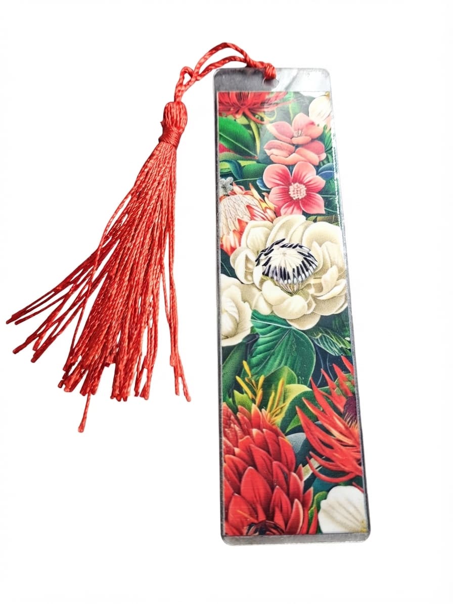 Floral Print Bookmark With Red Tassel