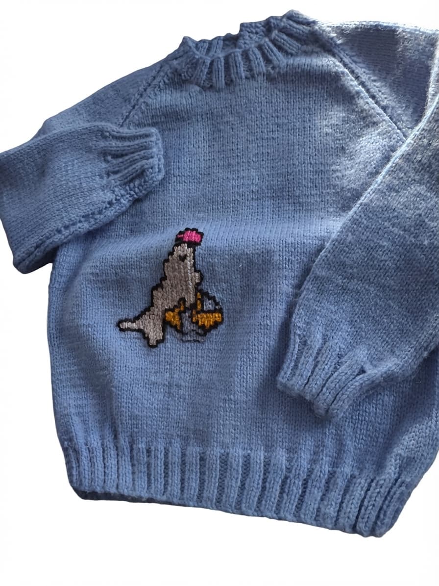 Hand-Knitted Baby Sweater With Seal Motif Blue — photo 1 of 4