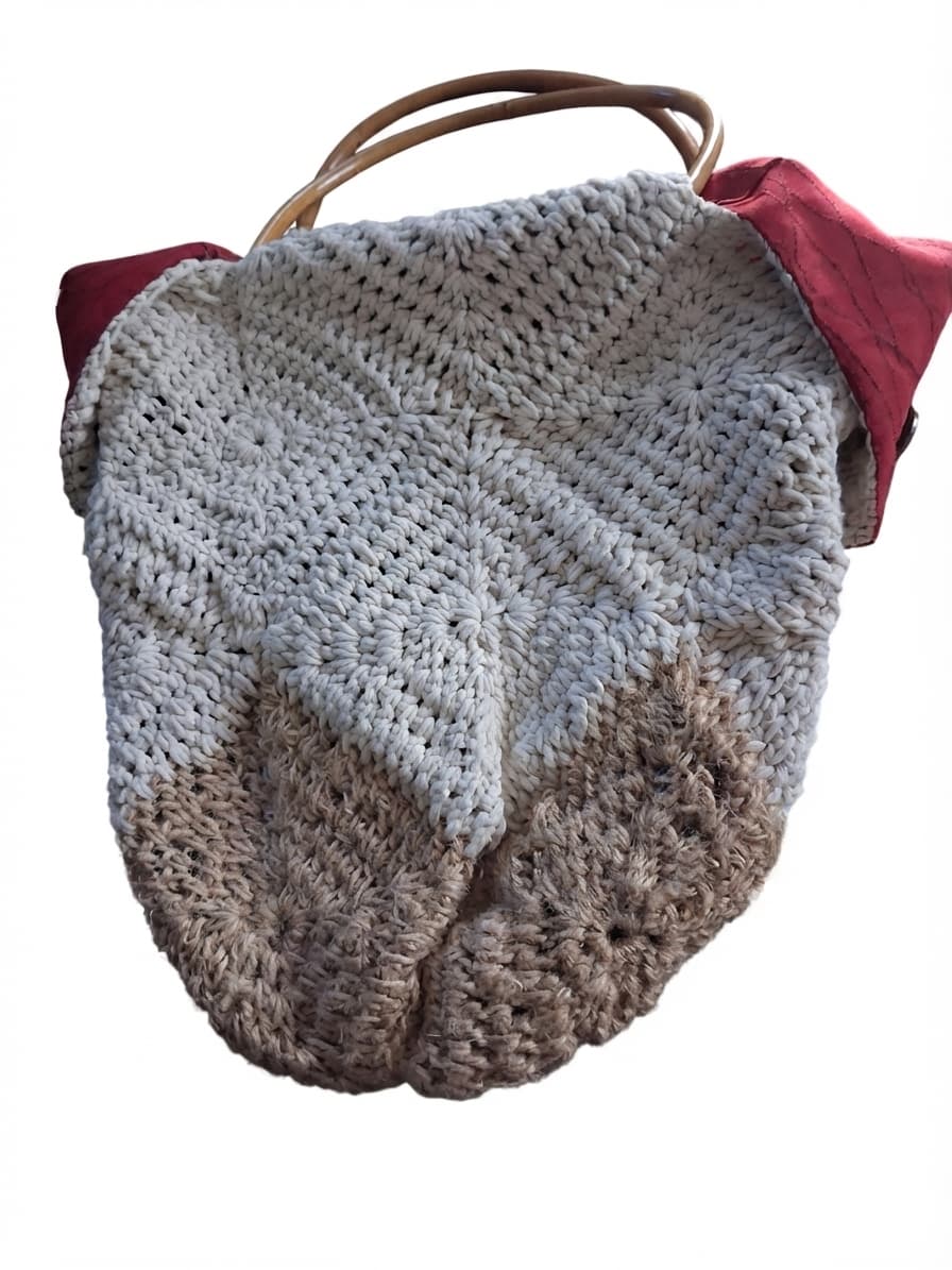 Handmade Crochet Tote Bag With Bamboo Handles — photo 1 of 4