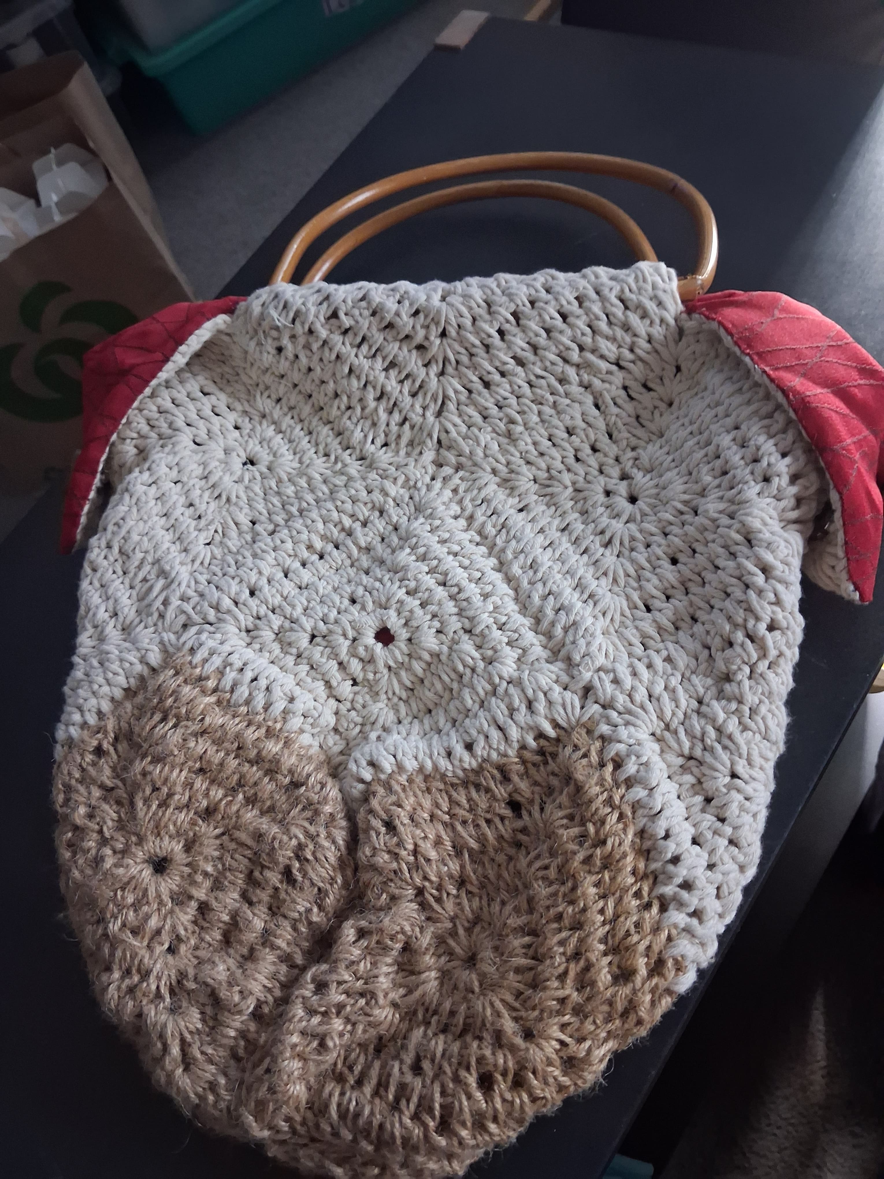 Handmade Crochet Tote Bag With Bamboo Handles — photo 2 of 4