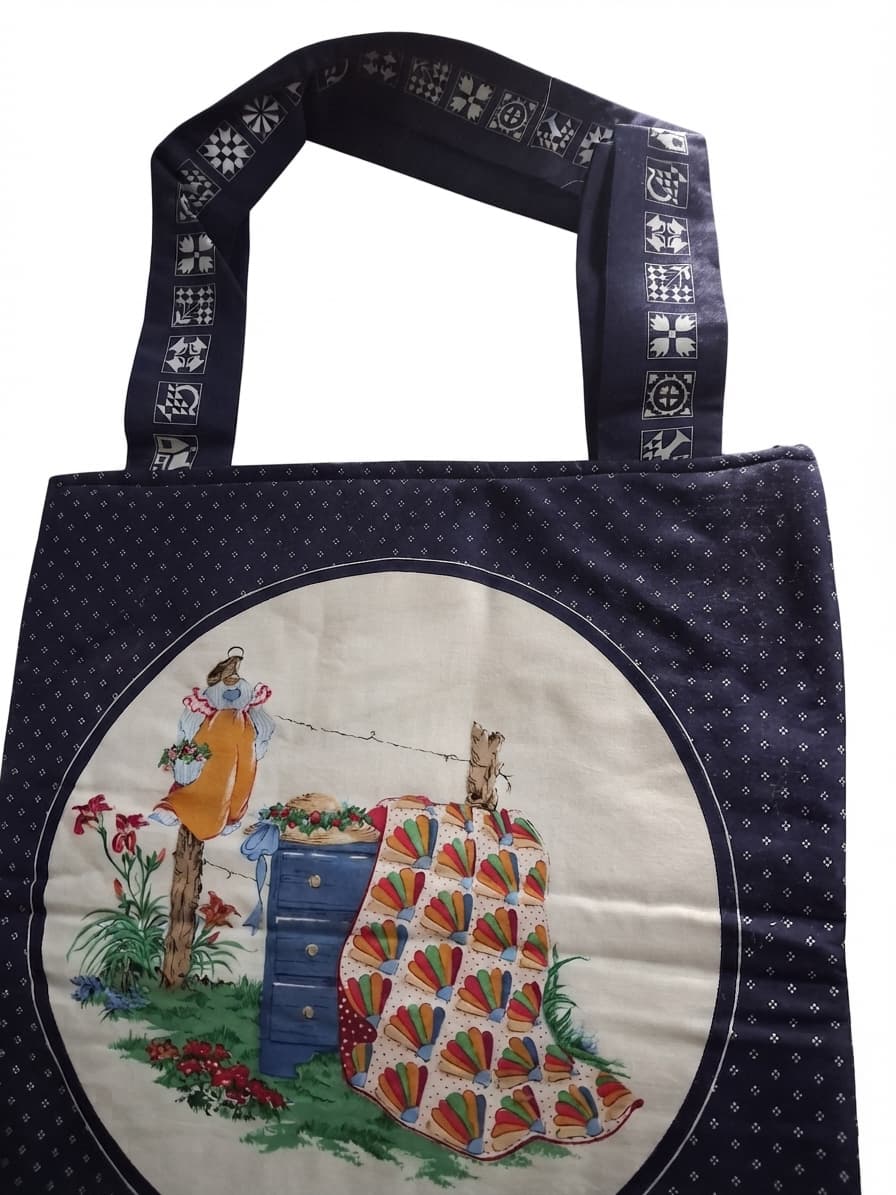 Handmade Quilted Fabric Tote Bag With Country Scene Print — photo 1 of 5