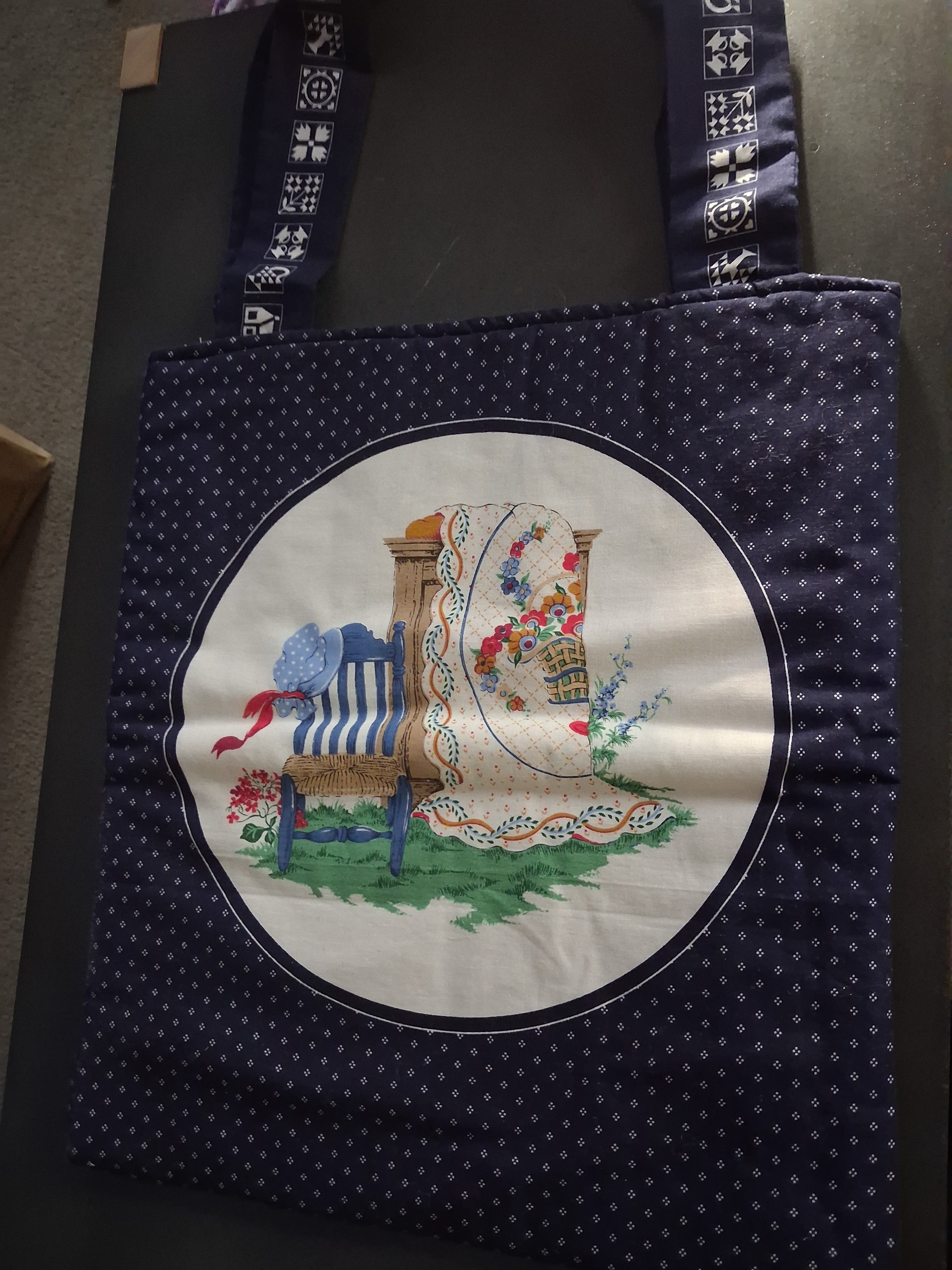 Handmade Quilted Fabric Tote Bag With Country Scene Print — photo 3 of 5