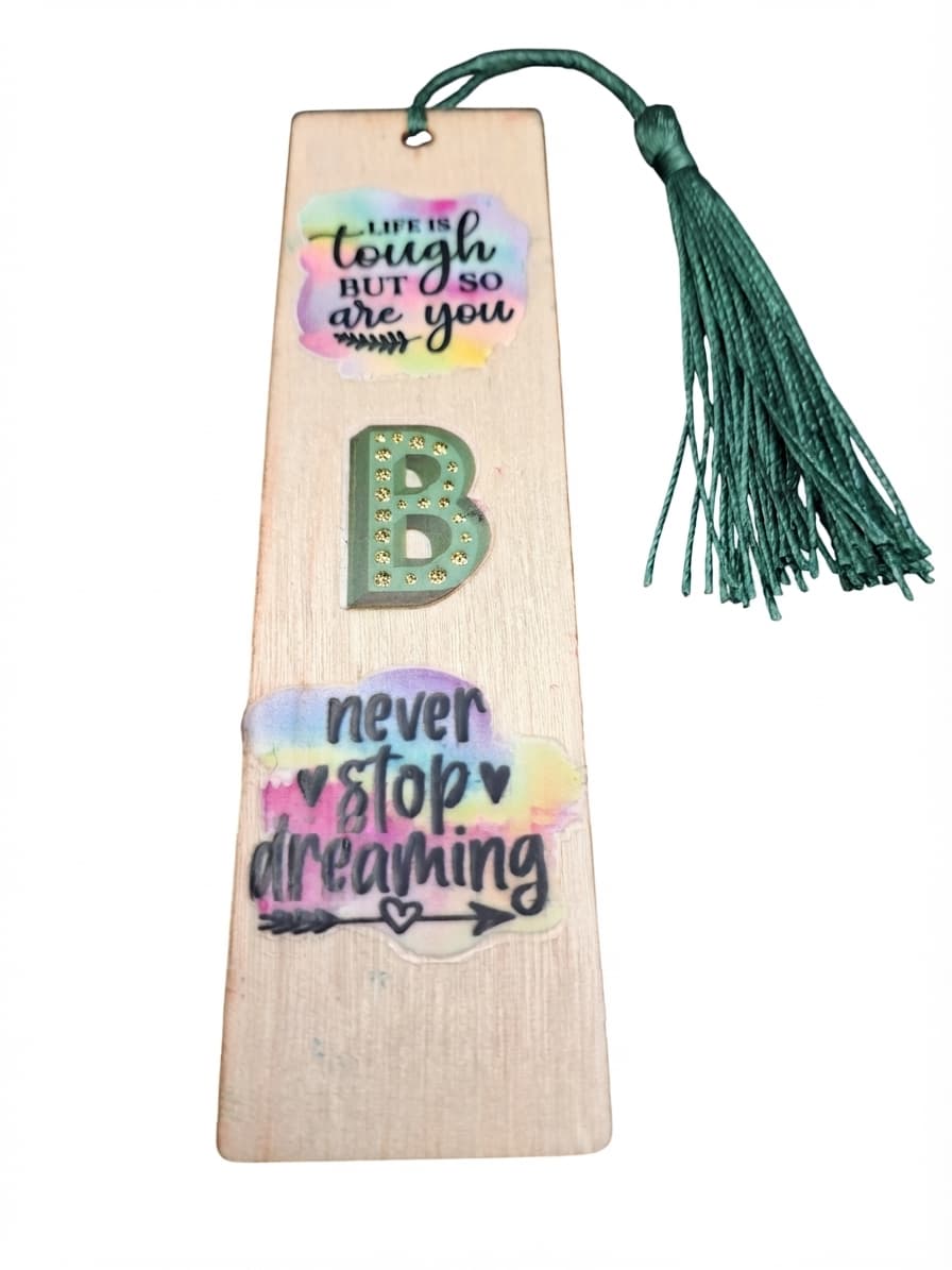 Handmade Wooden Bookmark With Inspirational Quotes And Letter B
