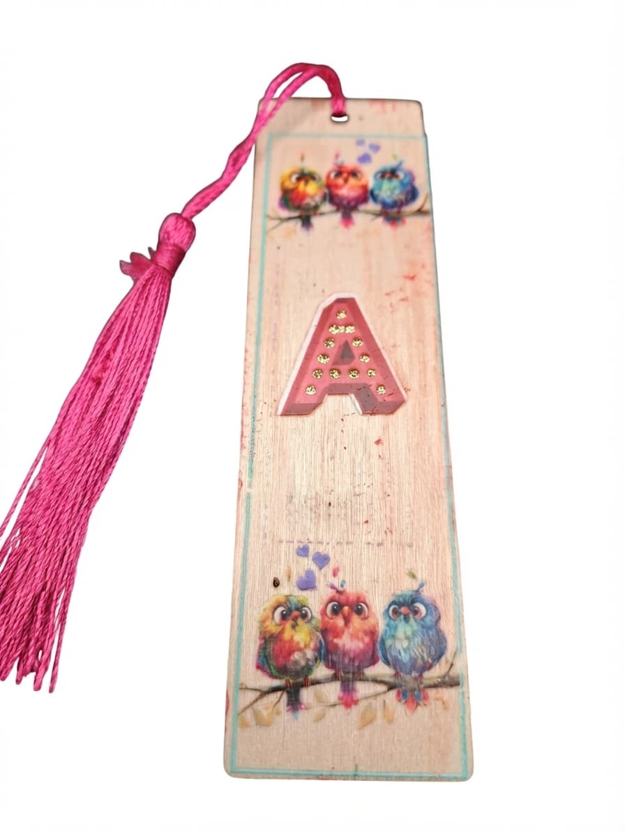Handmade Wooden Bookmark With Owl Design And Letter A