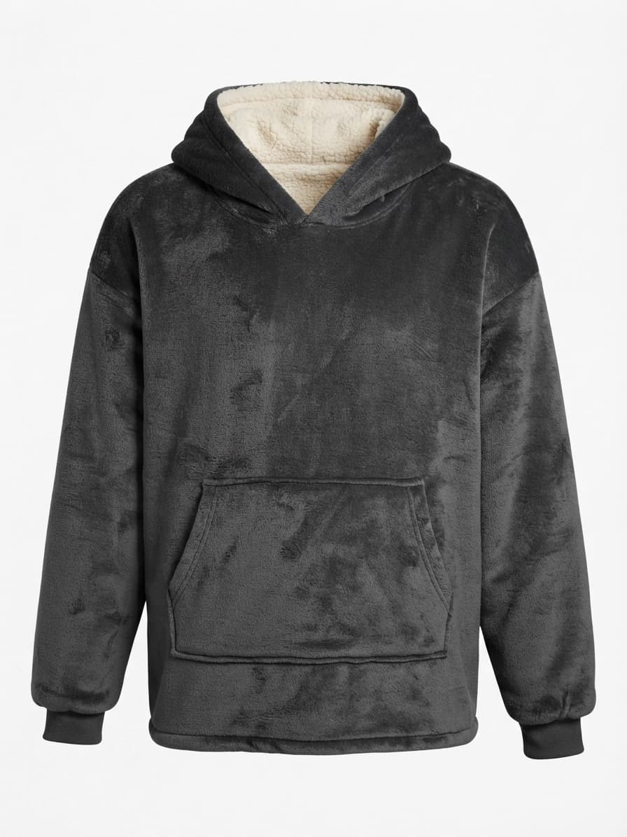 Oversized Sherpa Lined Wearable Blanket Hoodie Dark Grey — photo 1 of 2