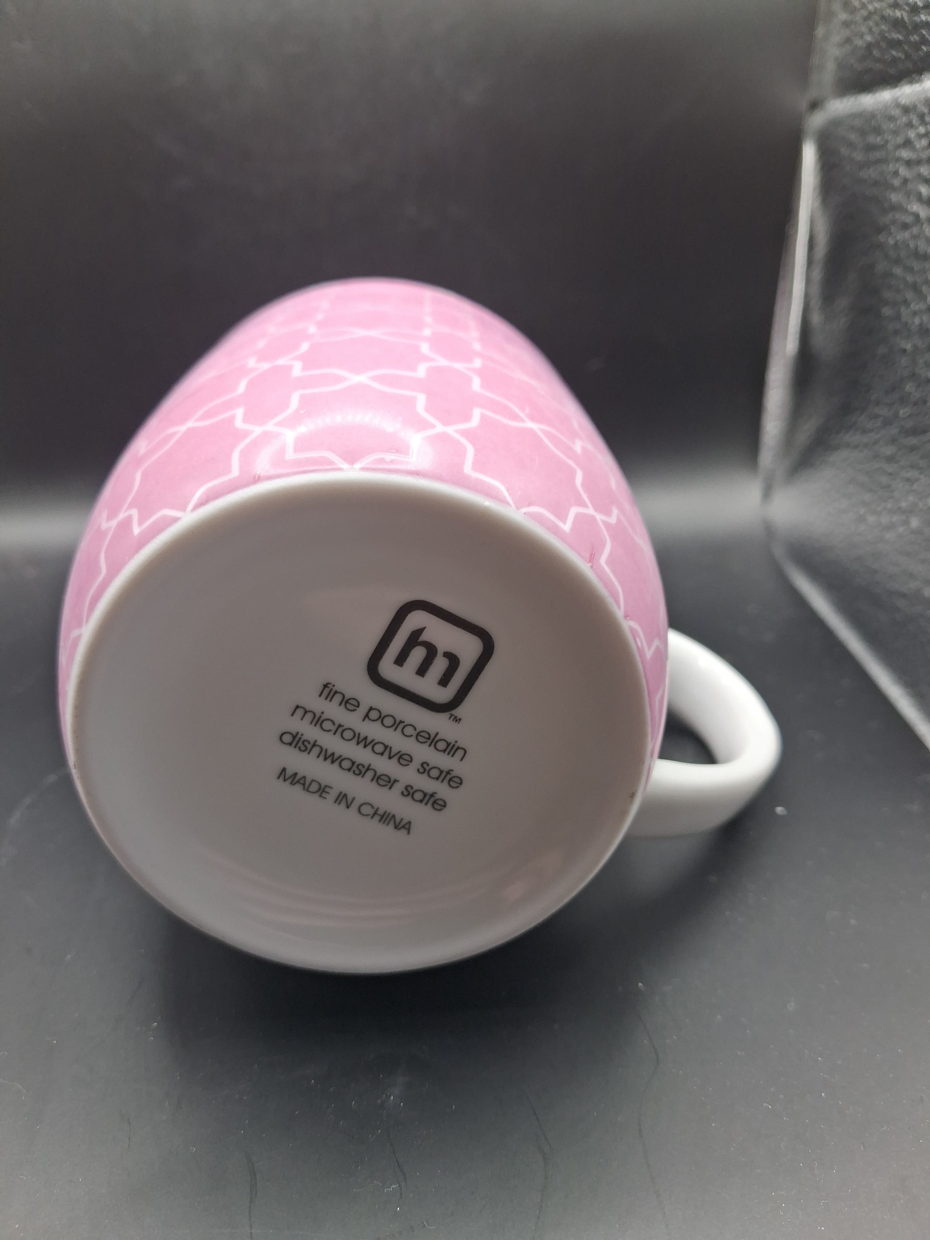 Pink and White Quatrefoil Pattern Fine Porcelain Coffee Mug — photo 2 of 2