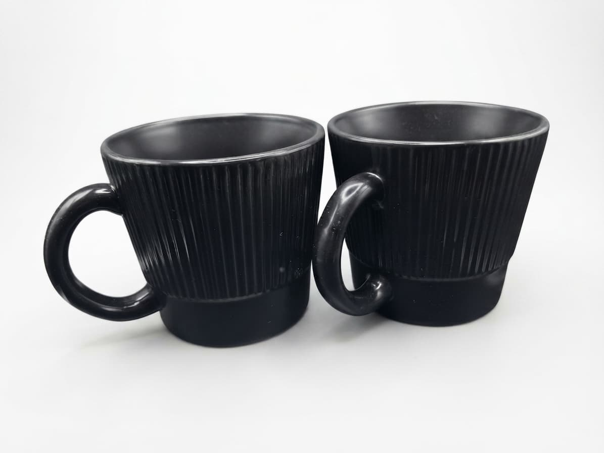 Set Of 2 Crofton Matte Black Ribbed Mugs — photo 1 of 2