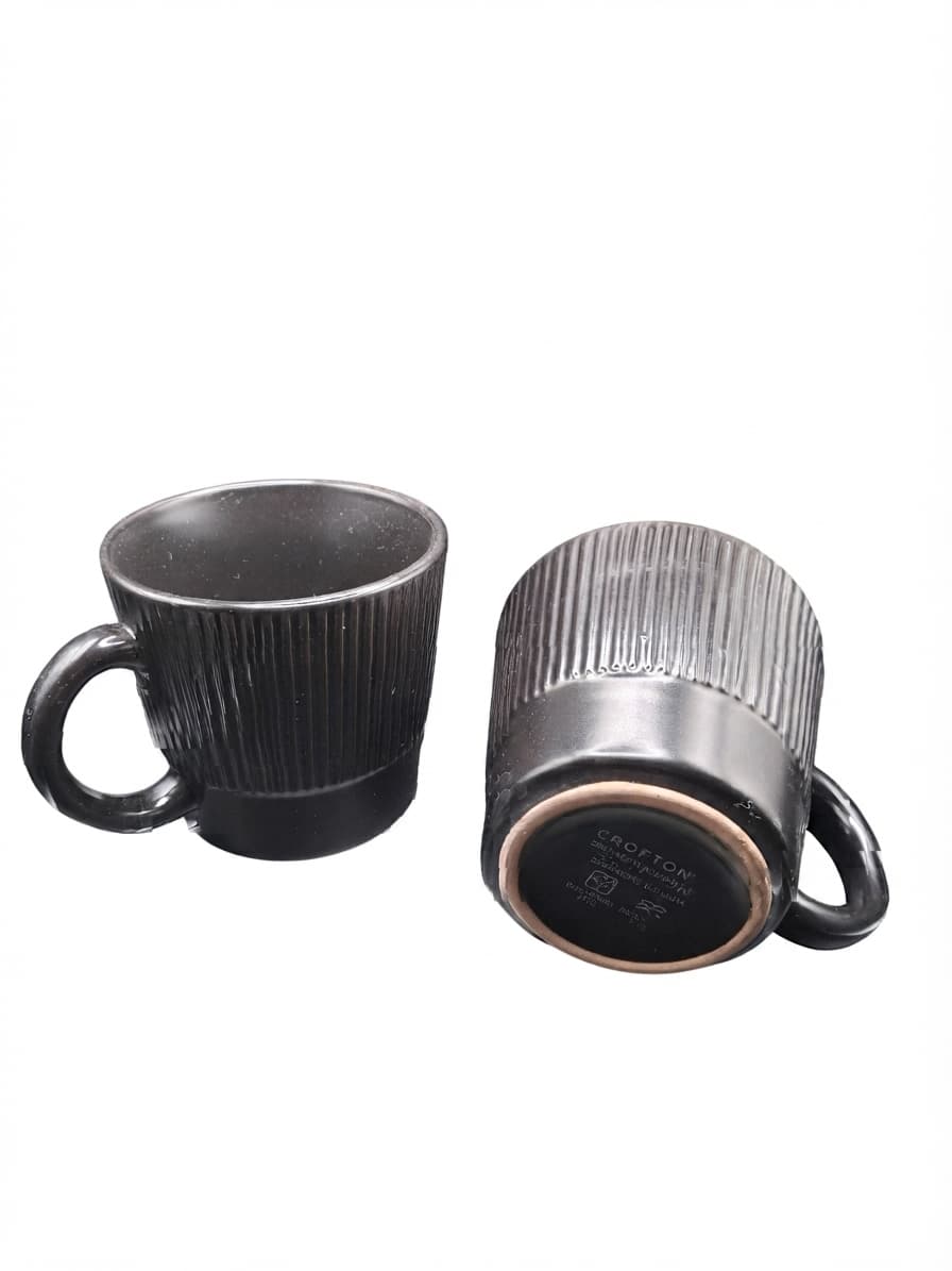 Set Of 2 Crofton Ribbed Matte Black Ceramic Mugs — photo 1 of 2