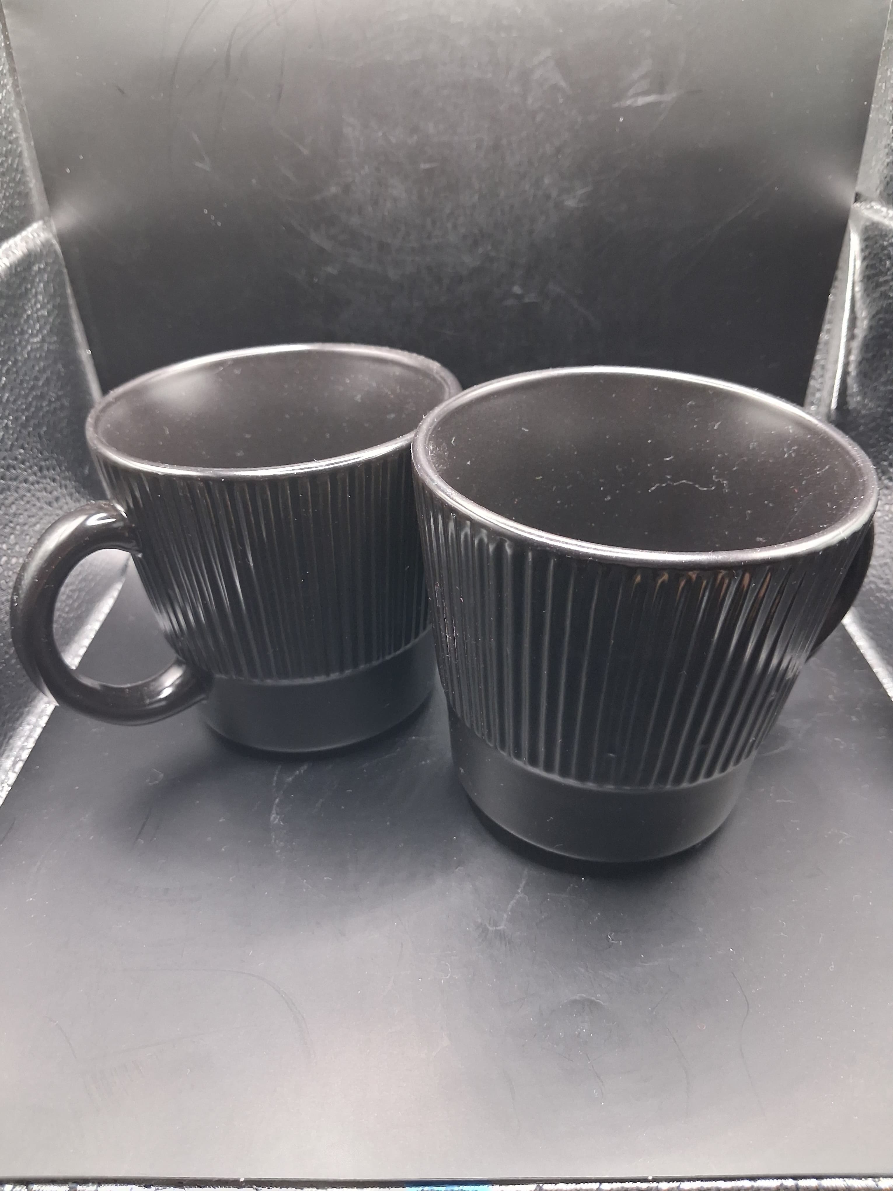 Set Of 2 Crofton Ribbed Matte Black Ceramic Mugs — photo 2 of 2