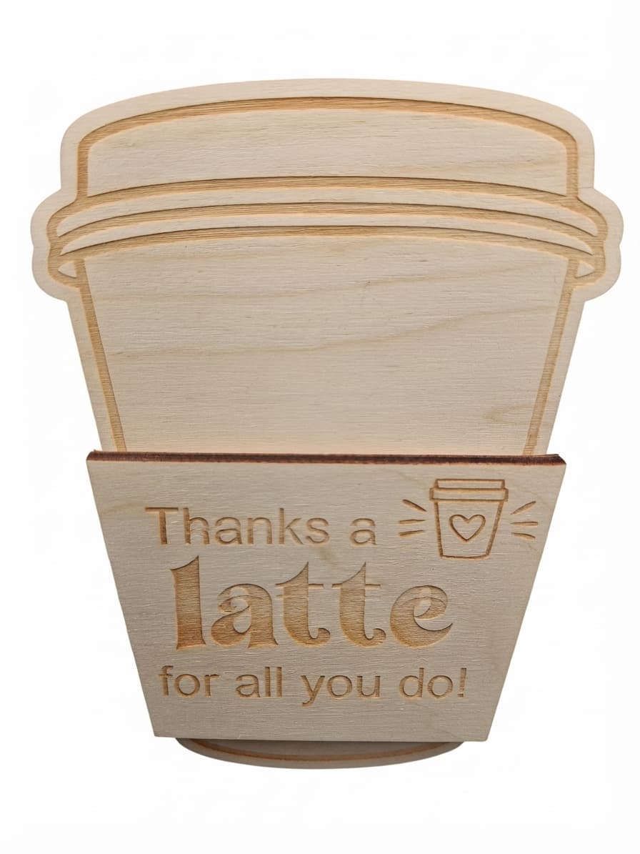 Thanks A Latte Wooden Coffee Cup Gift Tag Ornament