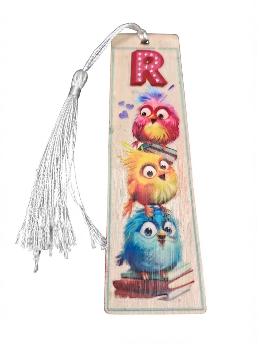 Wooden Bookmark Letter R Cartoon Birds With Tassel