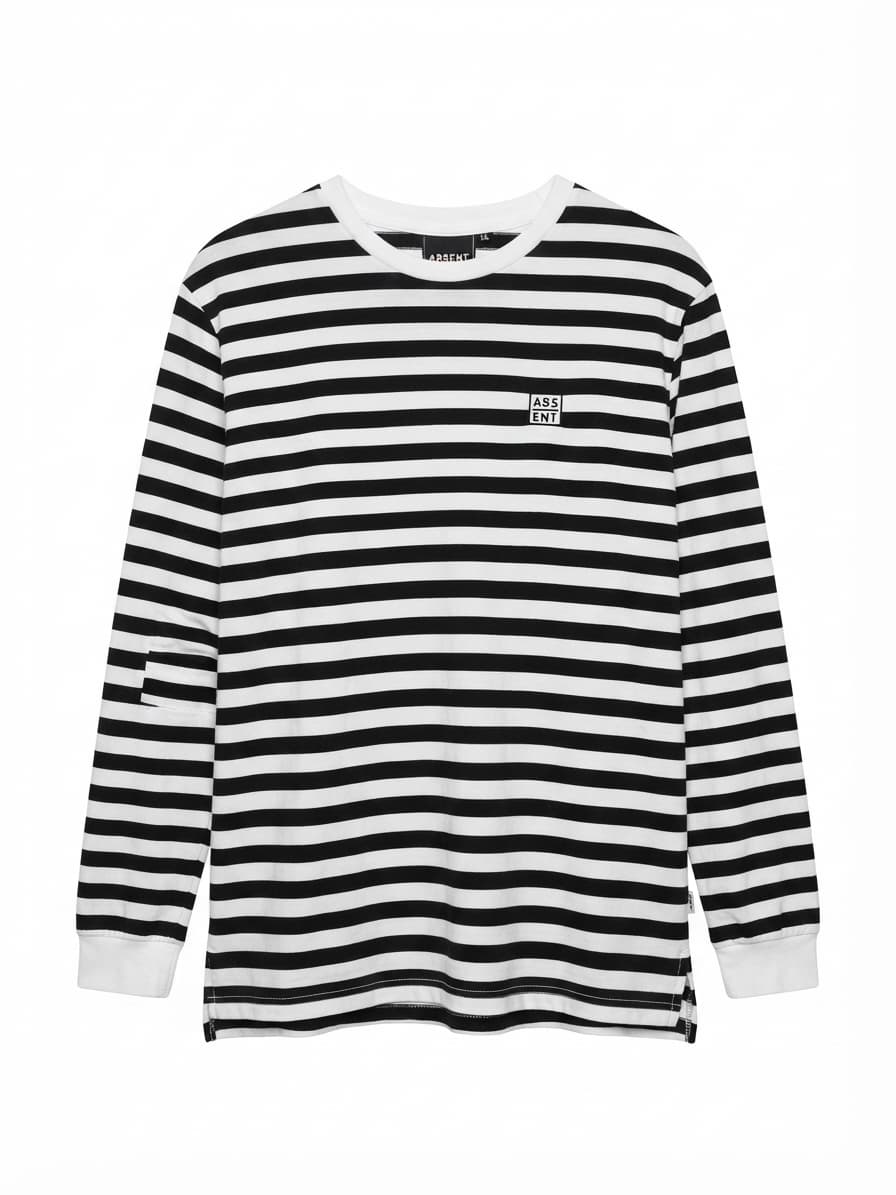 ABSENT Long Sleeve T-Shirt Striped Black and White Men's L — photo 1 of 6