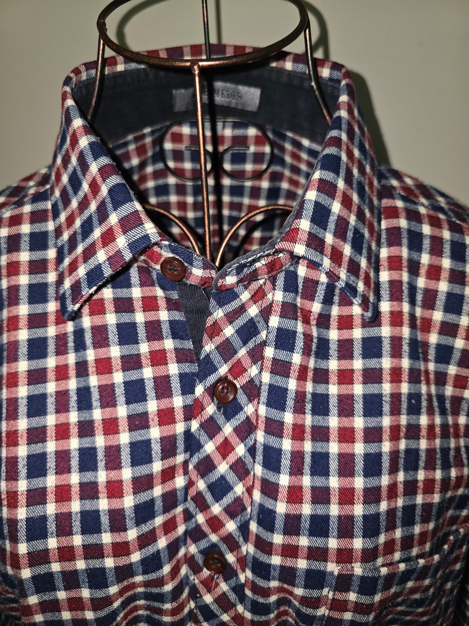 Archimedes Long Sleeve Button-Down Shirt Plaid Navy Red White Men's 50 — photo 3 of 6