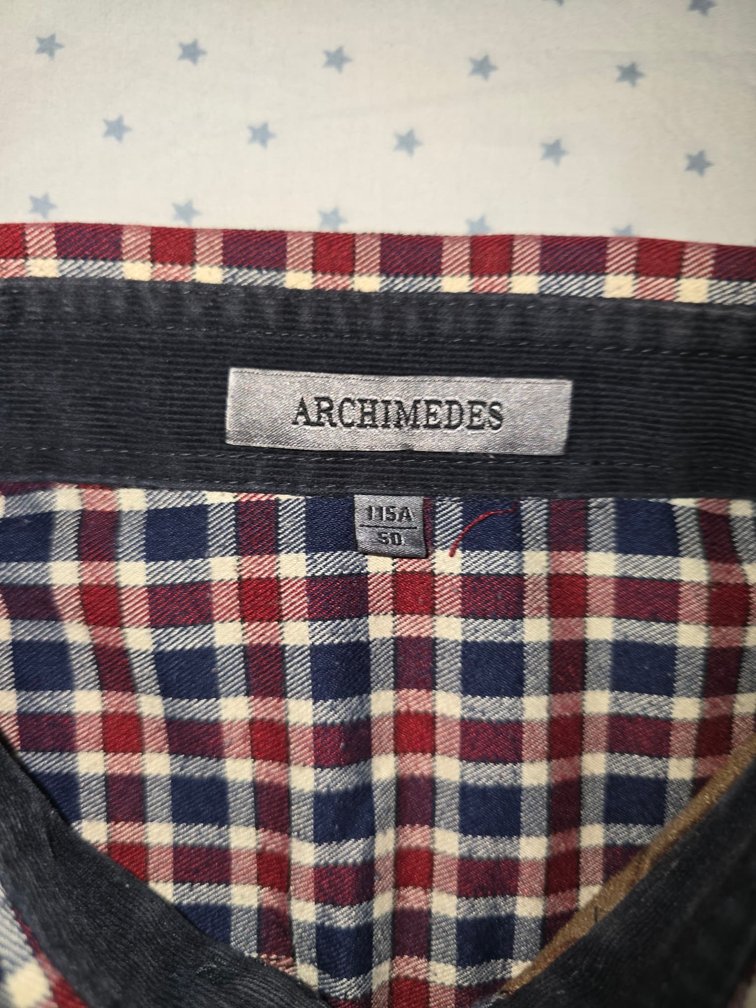 Archimedes Long Sleeve Button-Down Shirt Plaid Navy Red White Men's 50 — photo 5 of 6
