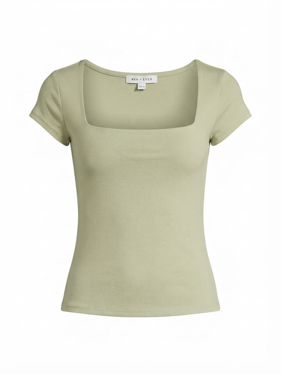 AVA + EVER Square Neck Ribbed Top Light Green Women's 10 — photo 1 of 4
