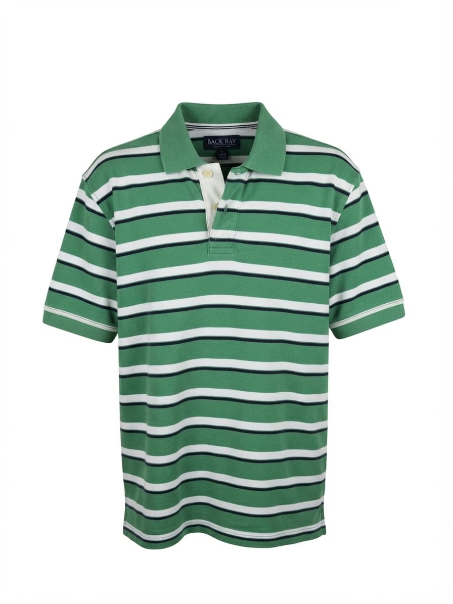 BACK BAY Polo Shirt Striped Green White Navy Men's L — photo 1 of 5