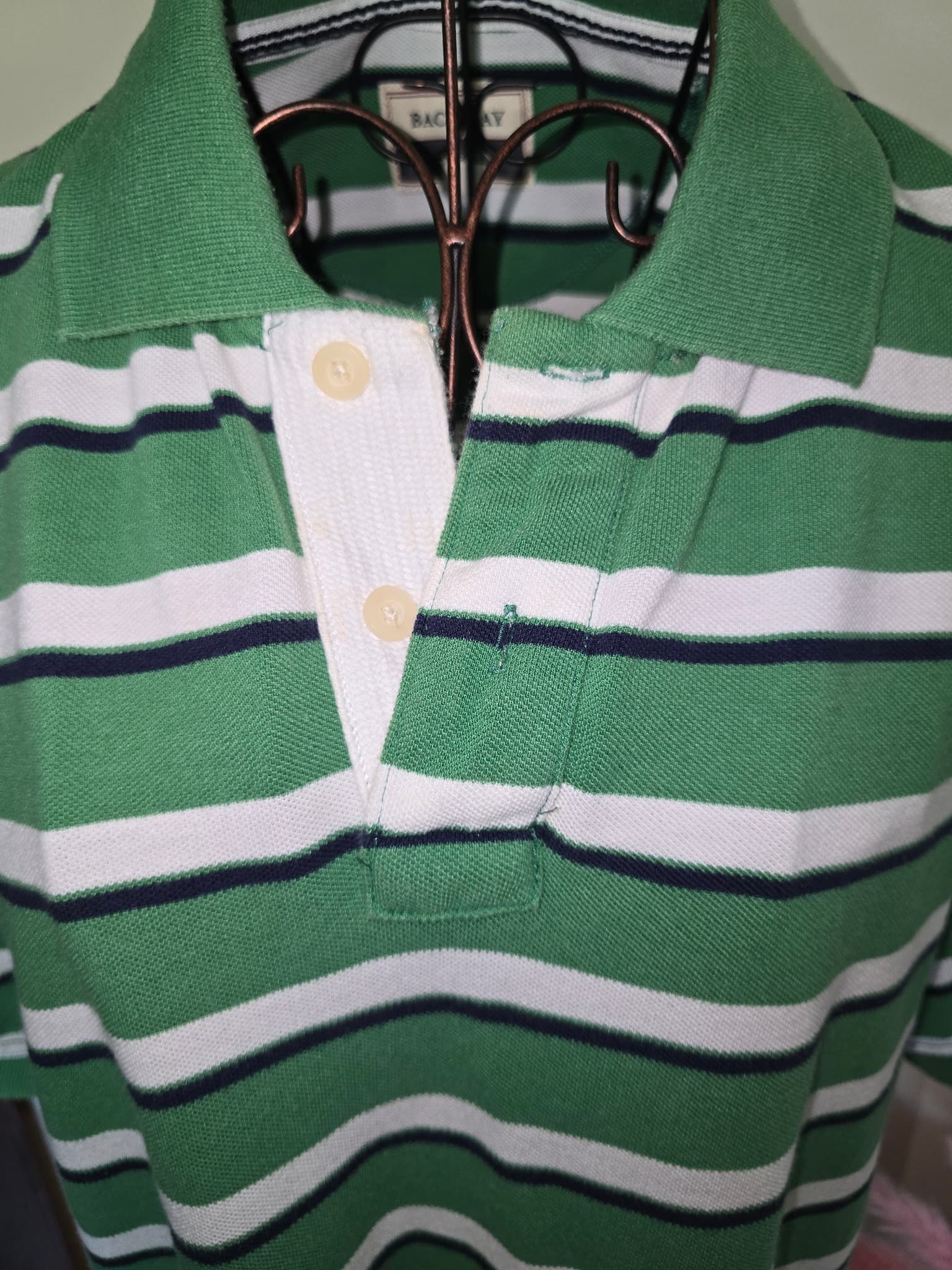 BACK BAY Polo Shirt Striped Green White Navy Men's L — photo 3 of 5