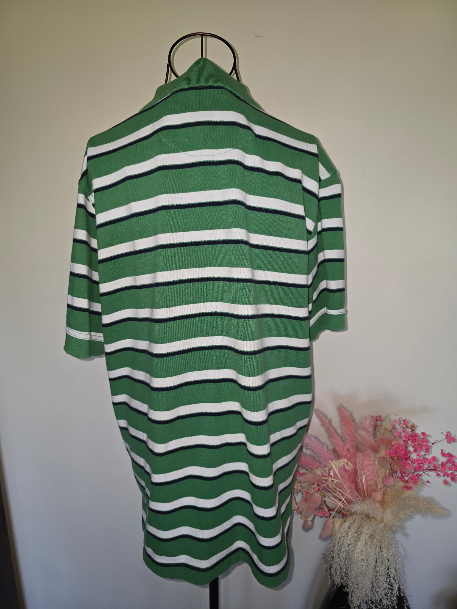 BACK BAY Polo Shirt Striped Green White Navy Men's L — photo 5 of 5