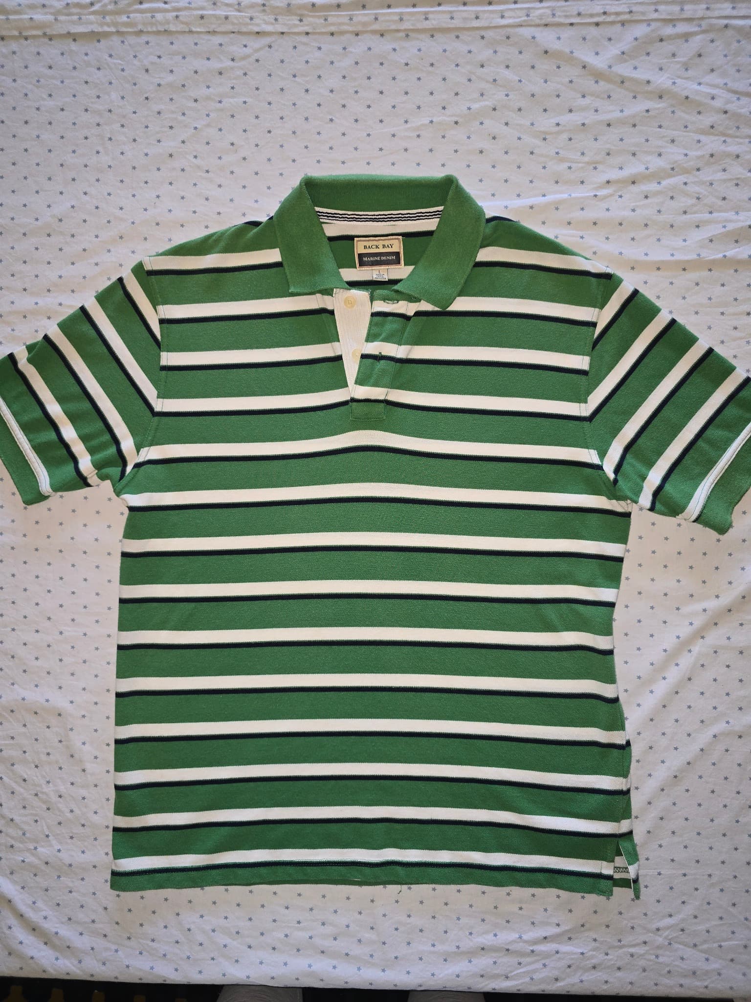 BACK BAY Polo Shirt Striped Green White Navy Men's L — photo 2 of 5