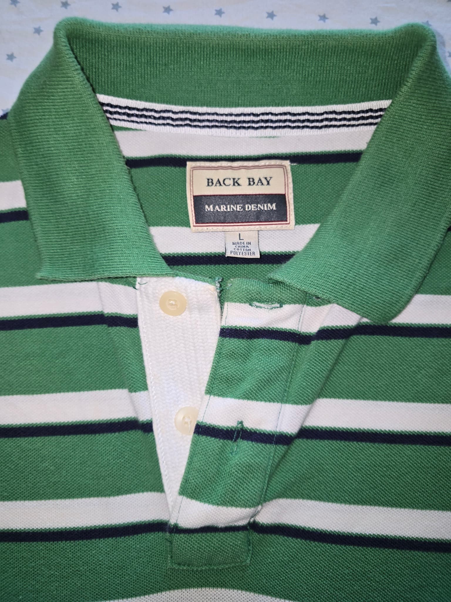 BACK BAY Polo Shirt Striped Green White Navy Men's L — photo 4 of 5