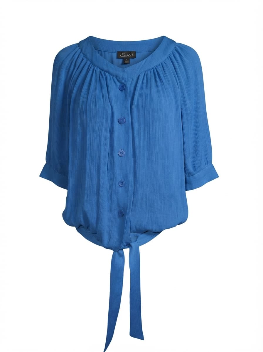 Bardot Blouse Crinkle Texture Tie-Front Blue Women's 8 — photo 1 of 5