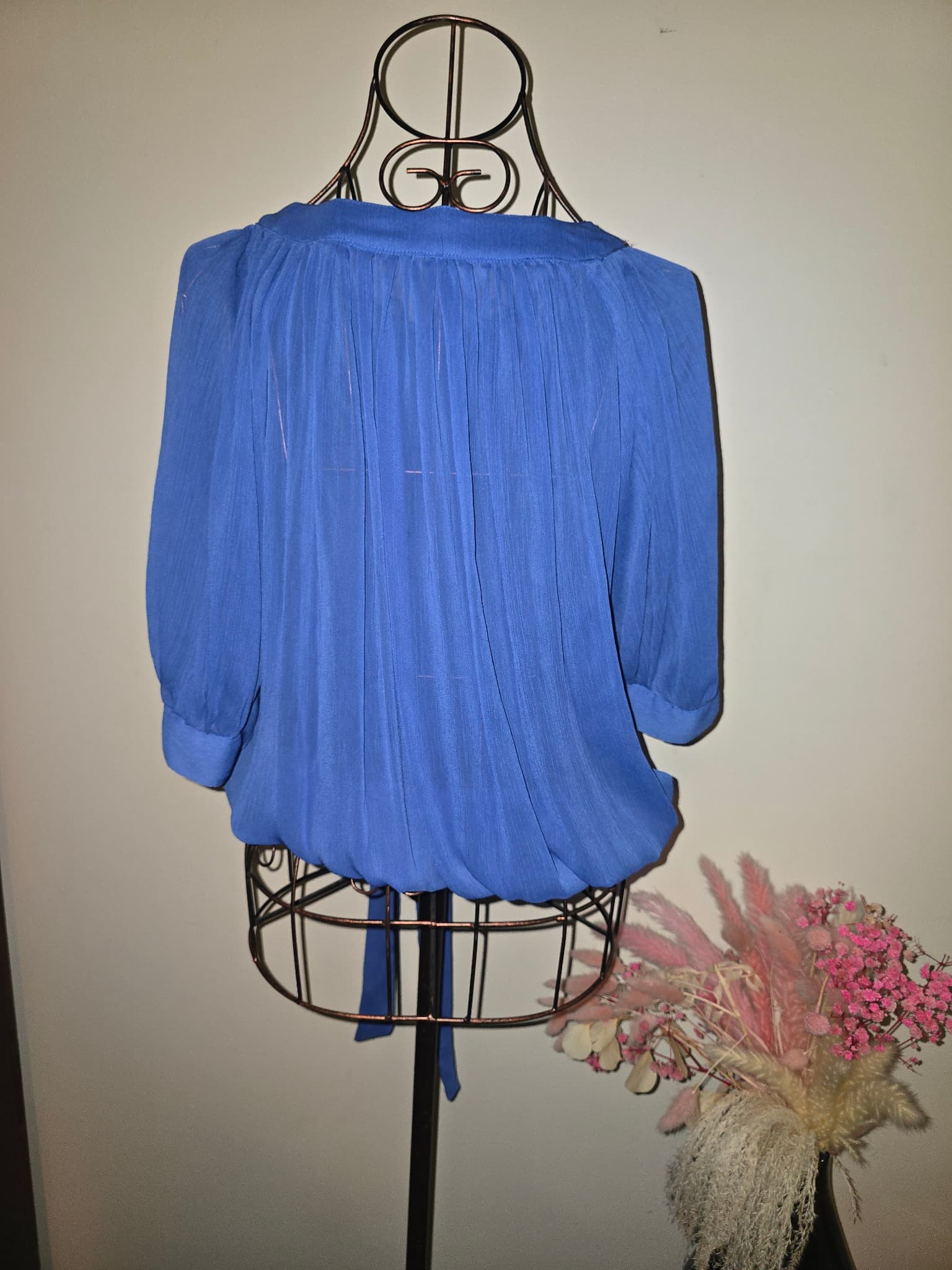 Bardot Blouse Crinkle Texture Tie-Front Blue Women's 8 — photo 3 of 5