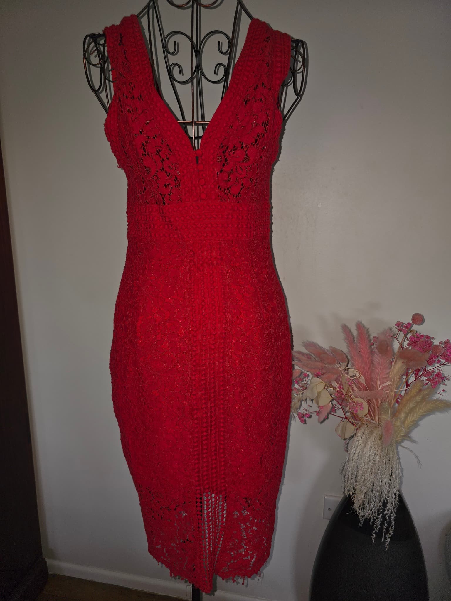Bardot Lace Midi Dress V-Neck Sleeveless Red Women's 8 — photo 2 of 7