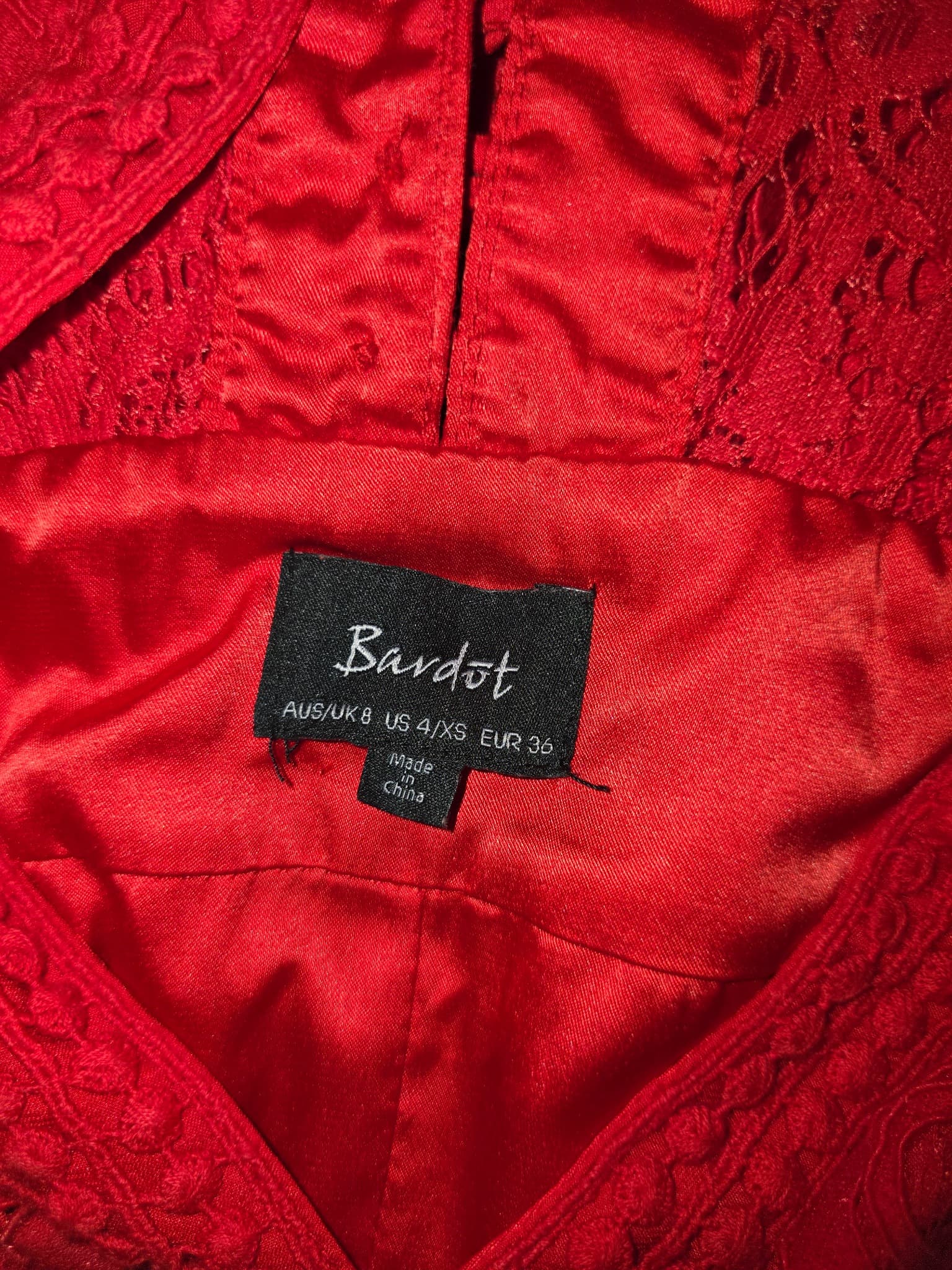 Bardot Lace Midi Dress V-Neck Sleeveless Red Women's 8 — photo 5 of 7