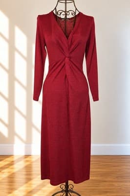 Basque Knit Midi Dress Twist Front Red Women's 8 — photo 1 of 4
