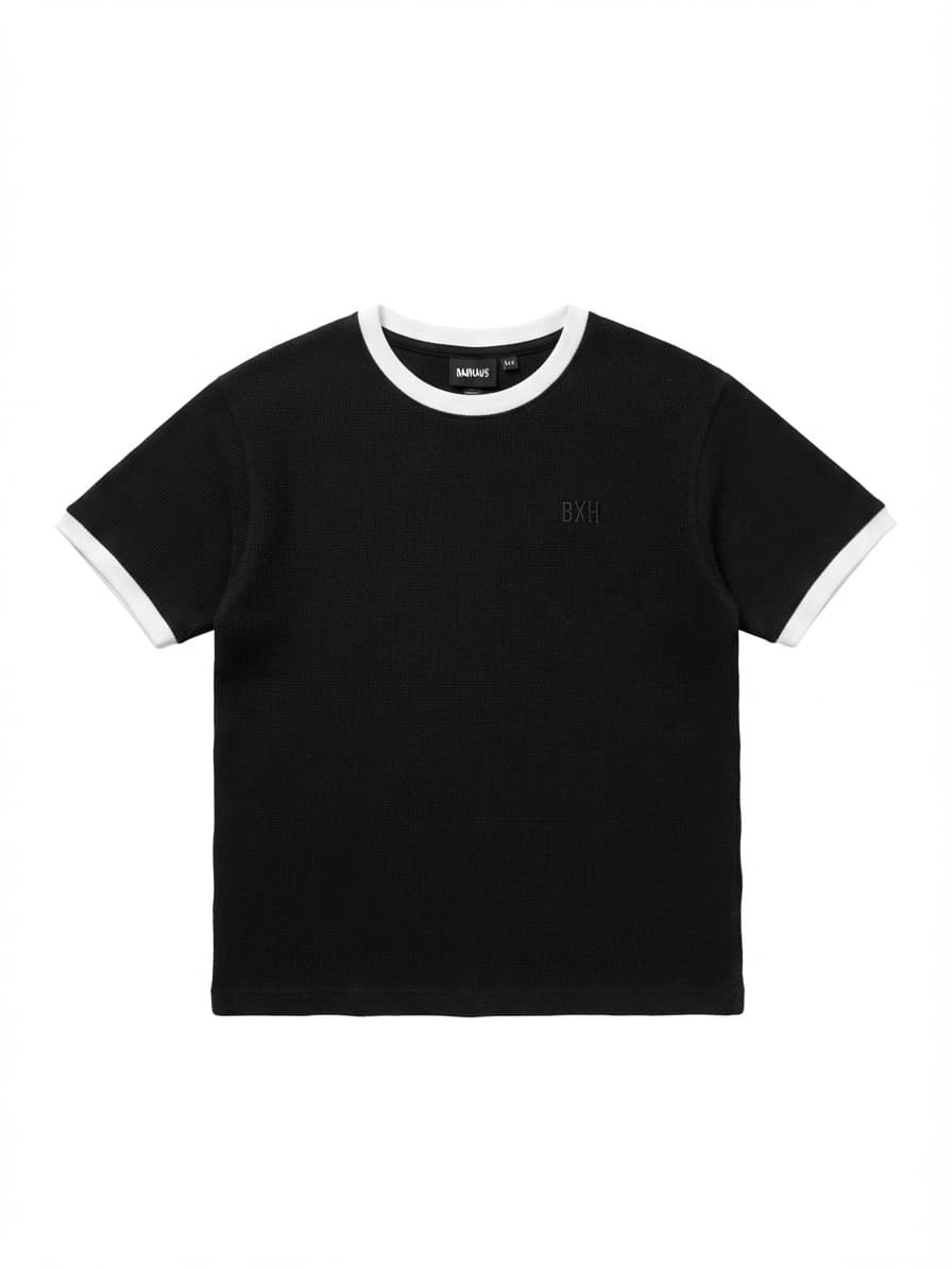 BAUHAUS Ringer T-Shirt Waffle Knit Logo Black Unisex 8 — photo 1 of 5