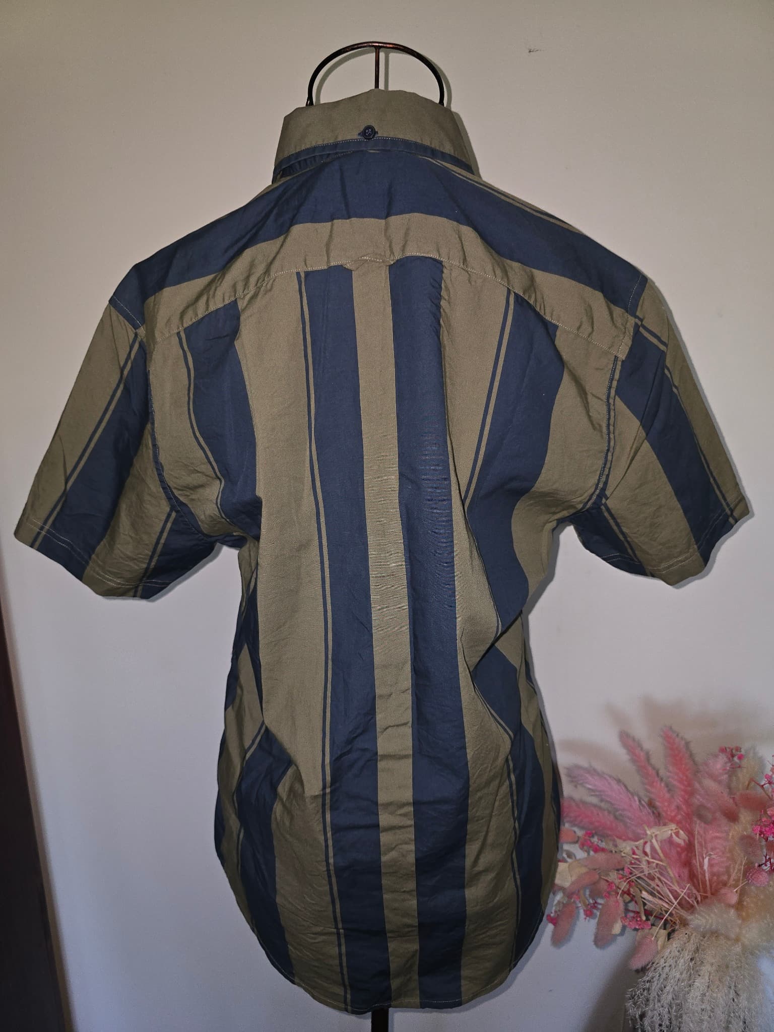 Ben Sherman Short Sleeve Button Down Shirt Striped Olive and Navy Men's S — photo 7 of 7