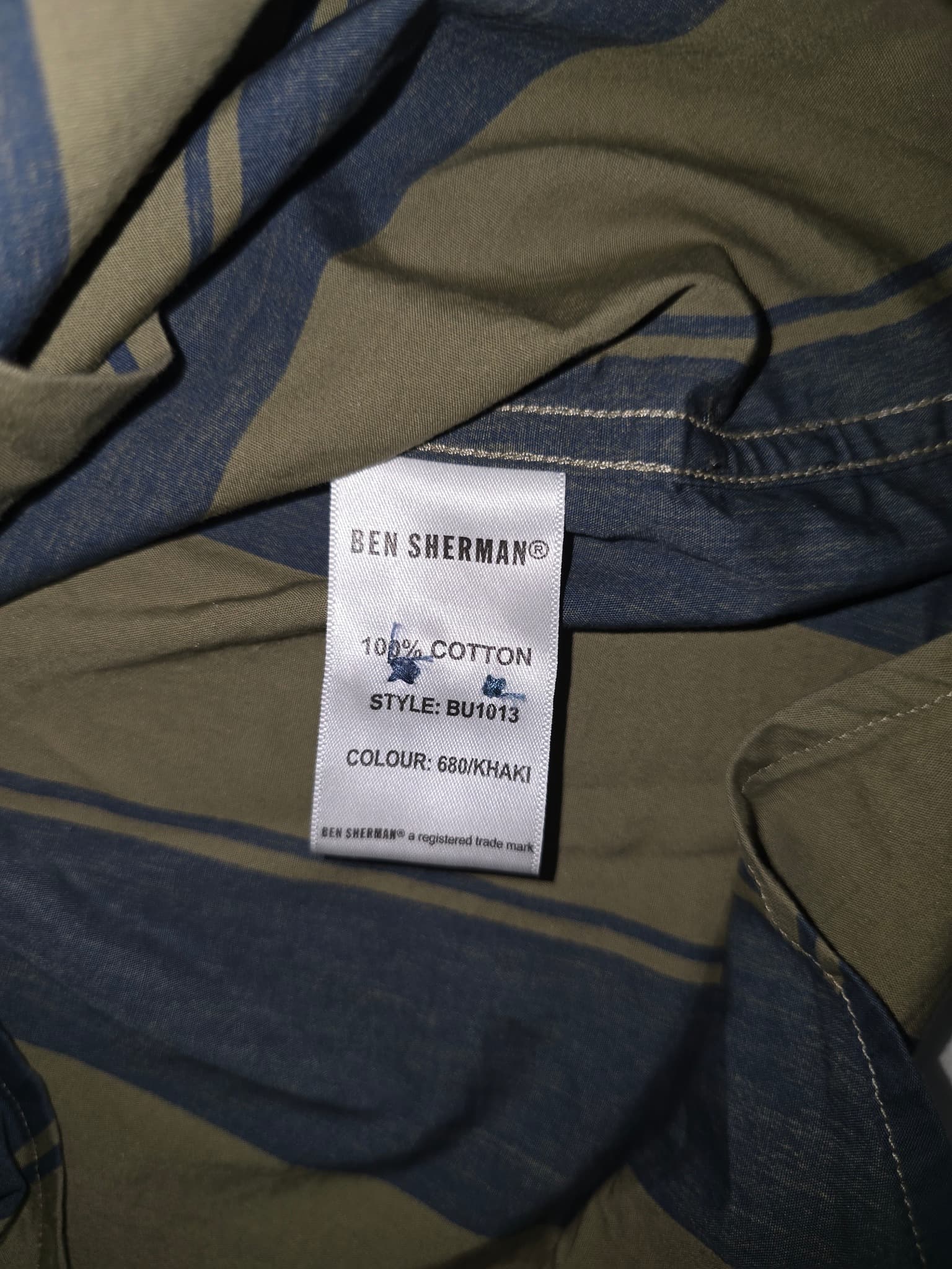 Ben Sherman Short Sleeve Button Down Shirt Striped Olive and Navy Men's S — photo 6 of 7