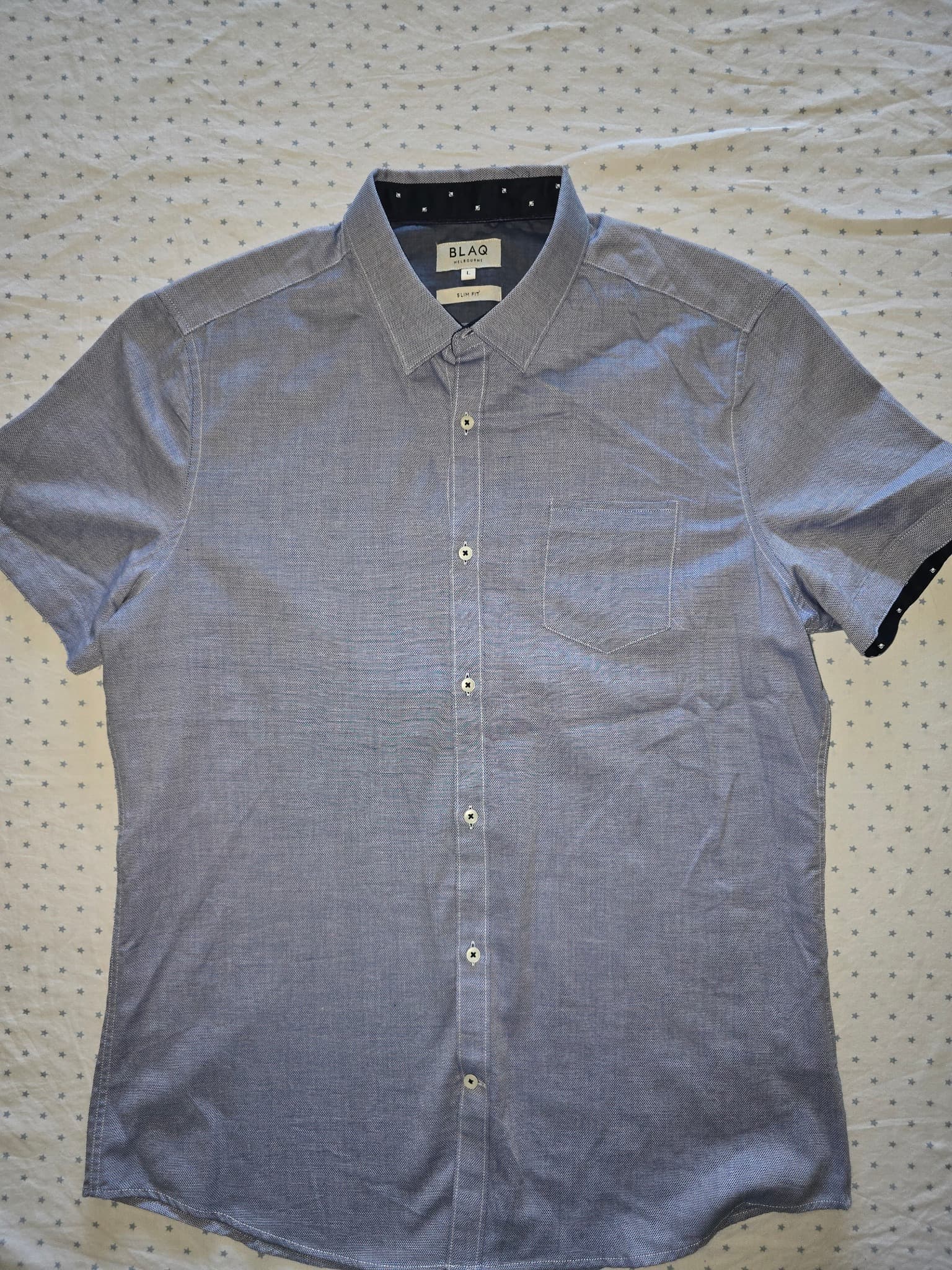 BLAQ Short Sleeve Oxford Shirt Slim Fit Blue Men's L — photo 2 of 7