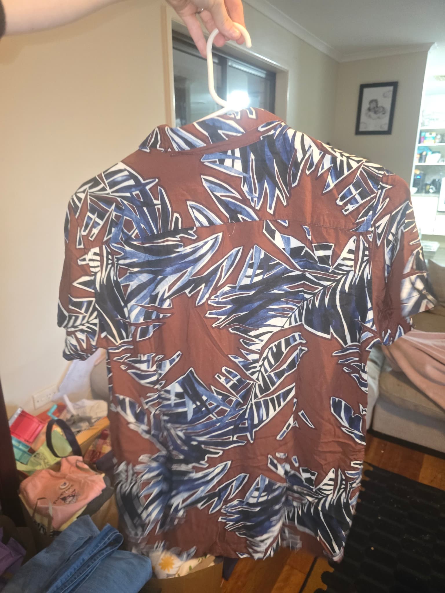 BLAQ Short Sleeve Shirt Leaf Print Brown Blue Men's S — photo 2 of 3