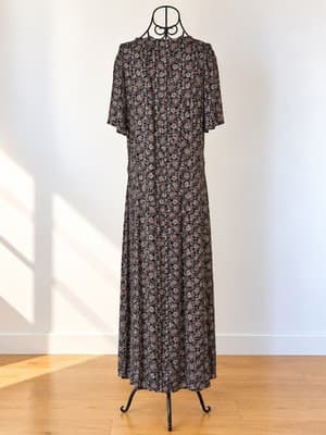 Boden Paisley Floral Maxi Dress Draped Front Black Rust Women's 20 — photo 2 of 5