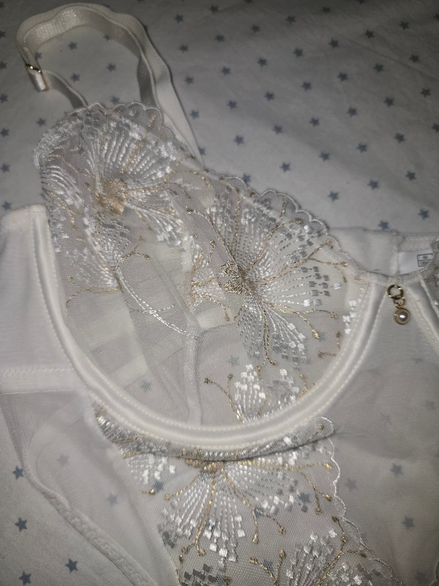 Bras N Things Bodysuit Embroidered Cut-Out White and Gold Women's 12 — photo 3 of 7