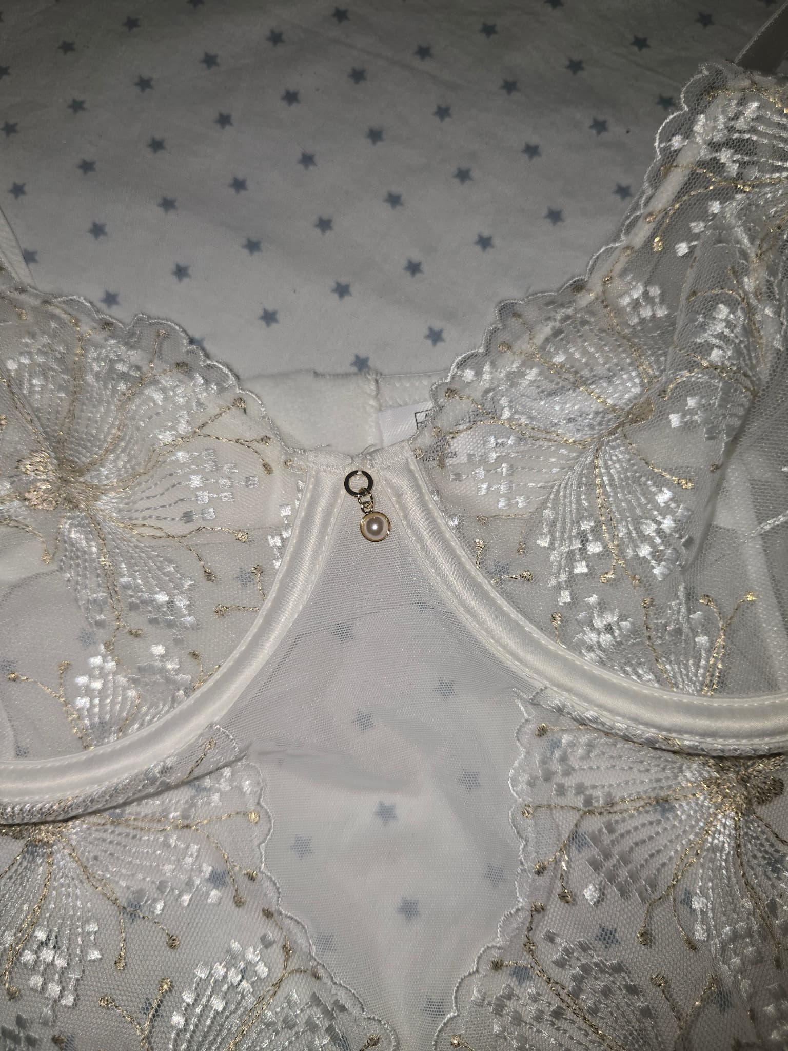 Bras N Things Bodysuit Embroidered Cut-Out White and Gold Women's 12 — photo 4 of 7
