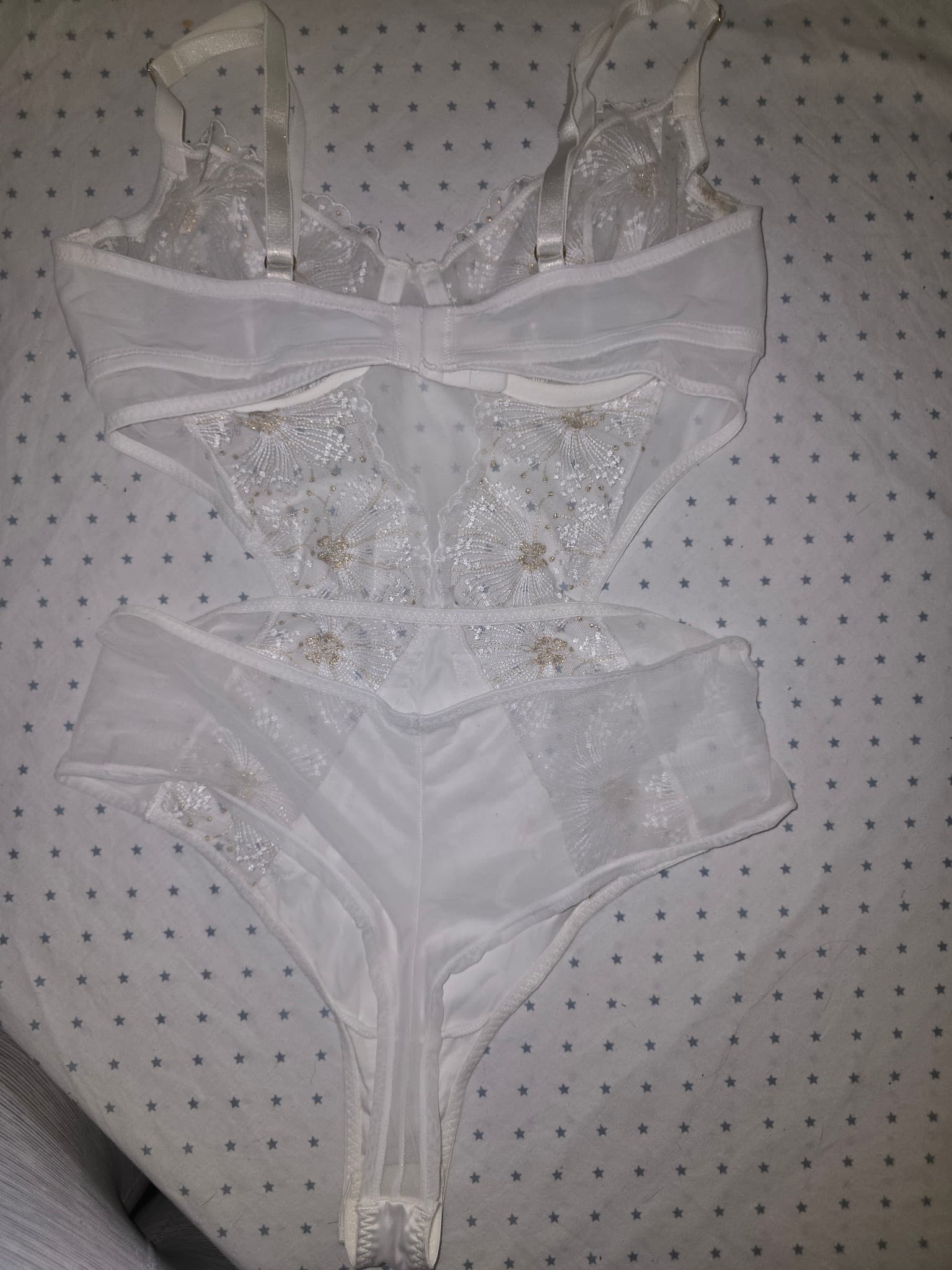 Bras N Things Bodysuit Embroidered Cut-Out White and Gold Women's 12 — photo 7 of 7