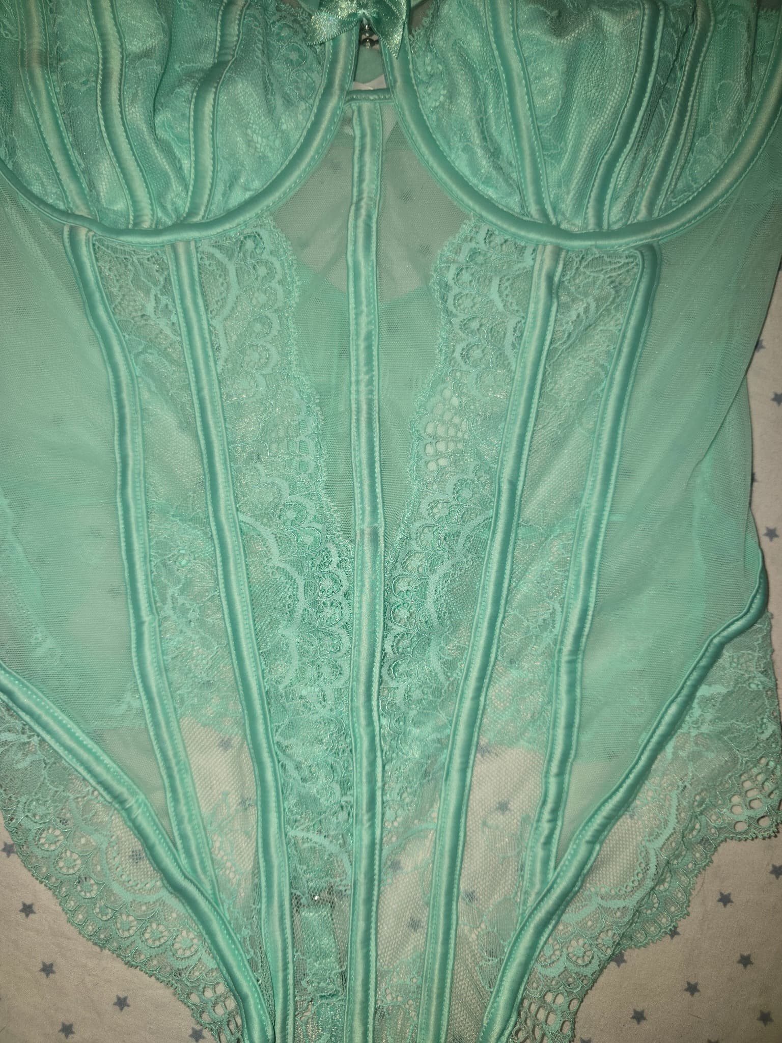 Bras N Things Corset Bodysuit Lace Detail Mint Green Women's 10 — photo 2 of 7