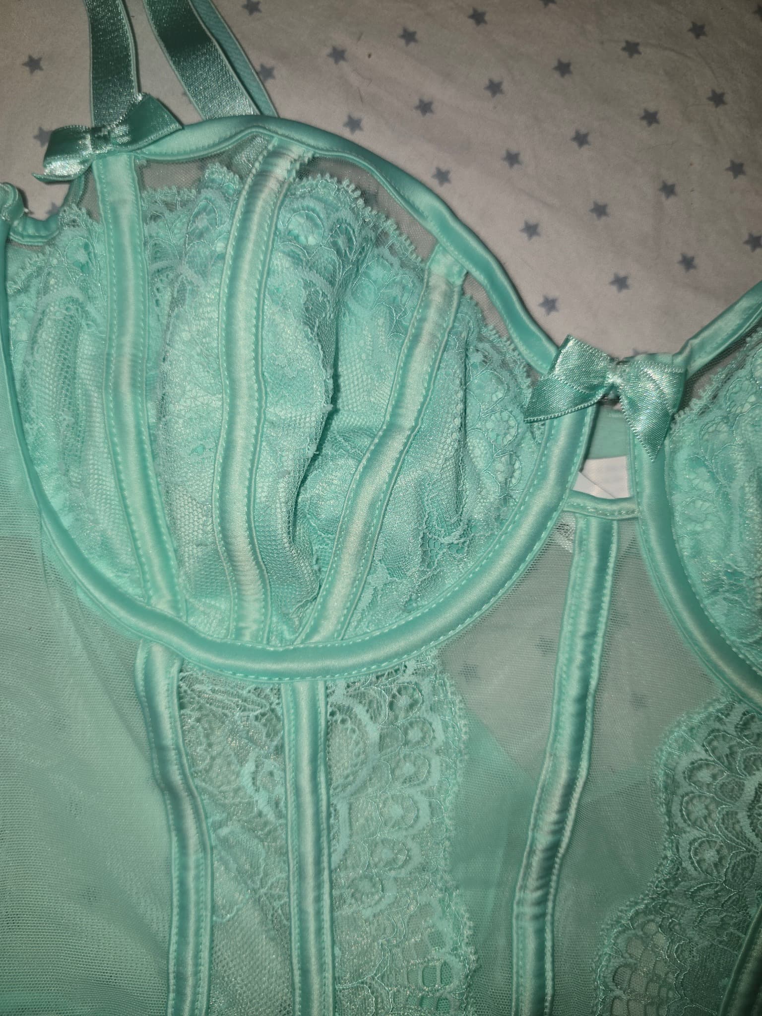 Bras N Things Corset Bodysuit Lace Detail Mint Green Women's 10 — photo 3 of 7