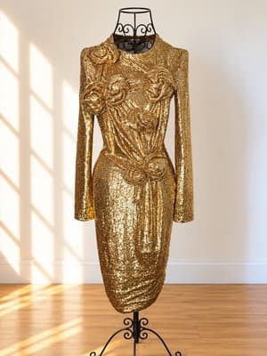 Burberry Cocktail Dress Hand-Gathered Sequin Gold Women's S — photo 1 of 8