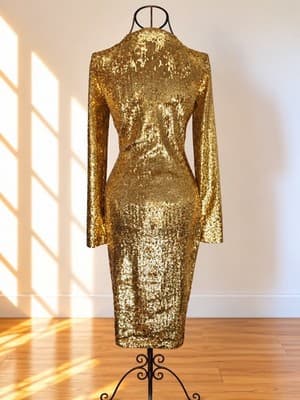 Burberry Cocktail Dress Hand-Gathered Sequin Gold Women's S — photo 2 of 8