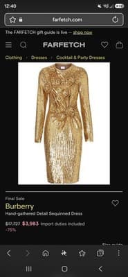 Burberry Cocktail Dress Hand-Gathered Sequin Gold Women's S — photo 7 of 8