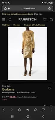 Burberry Cocktail Dress Hand-Gathered Sequin Gold Women's S — photo 8 of 8